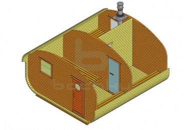 Баня-квадро-овалбочка «4×4.5» три помещения